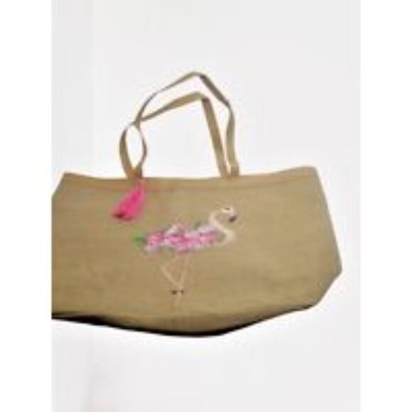 Flamingo Rose Beach Bag Pink Tote Large Cruise Summer Theme Park Travel 20x16 - Picture 3 of 9